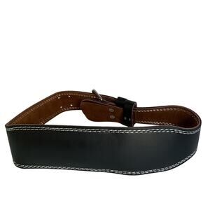 Wide Black Leather Weightlifting Belt Double Prong Heavy Duty Gym Support NEW